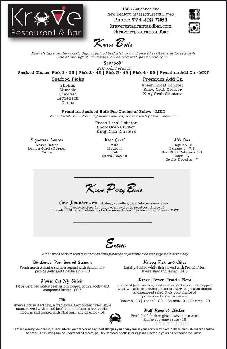 Krave Restaurant and Bar - New Bedford, MA menu_pic