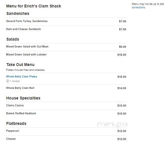 Erich's Clam Shack - Marshfield, MA menu_pic