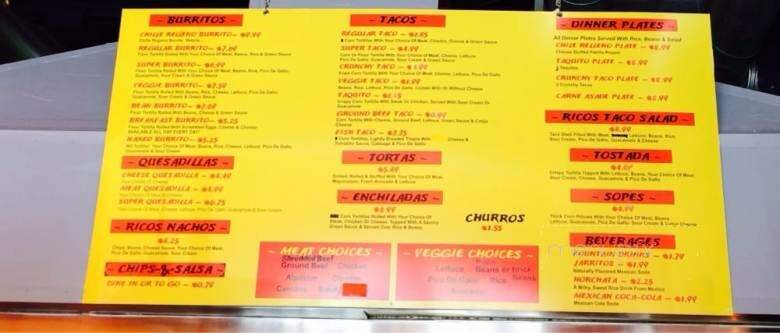 Rico's Tacos - Grass Valley, CA menu_pic