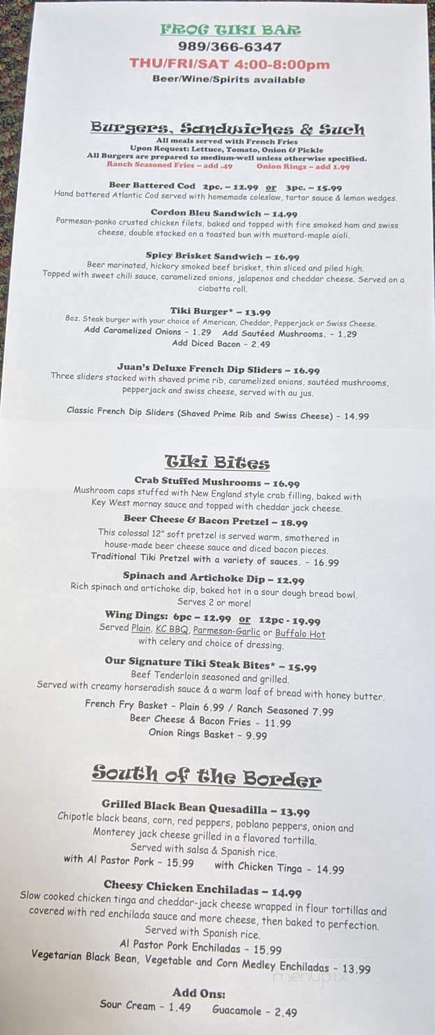 Springbrook Inn - Prudenville, MI menu_pic