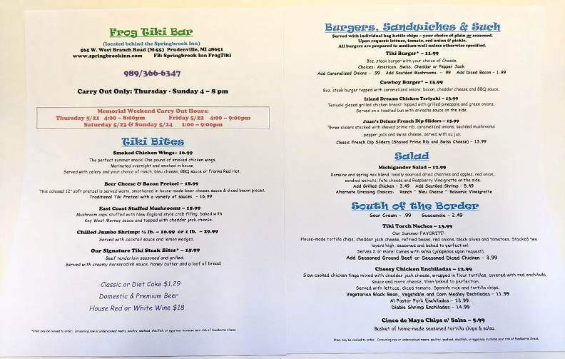 Springbrook Inn - Prudenville, MI menu_pic