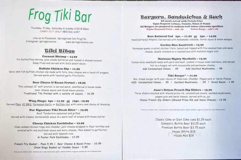 Springbrook Inn - Prudenville, MI menu_pic