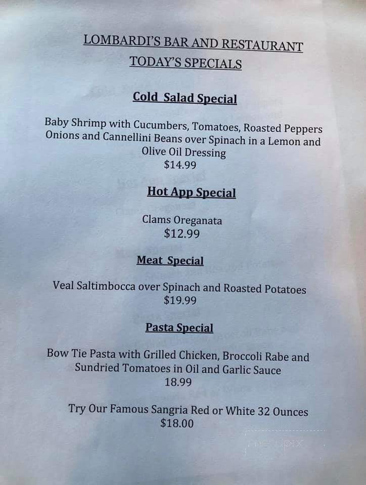 Lombardi's Bar & Restaurant - Cedar Grove, NJ menu_pic