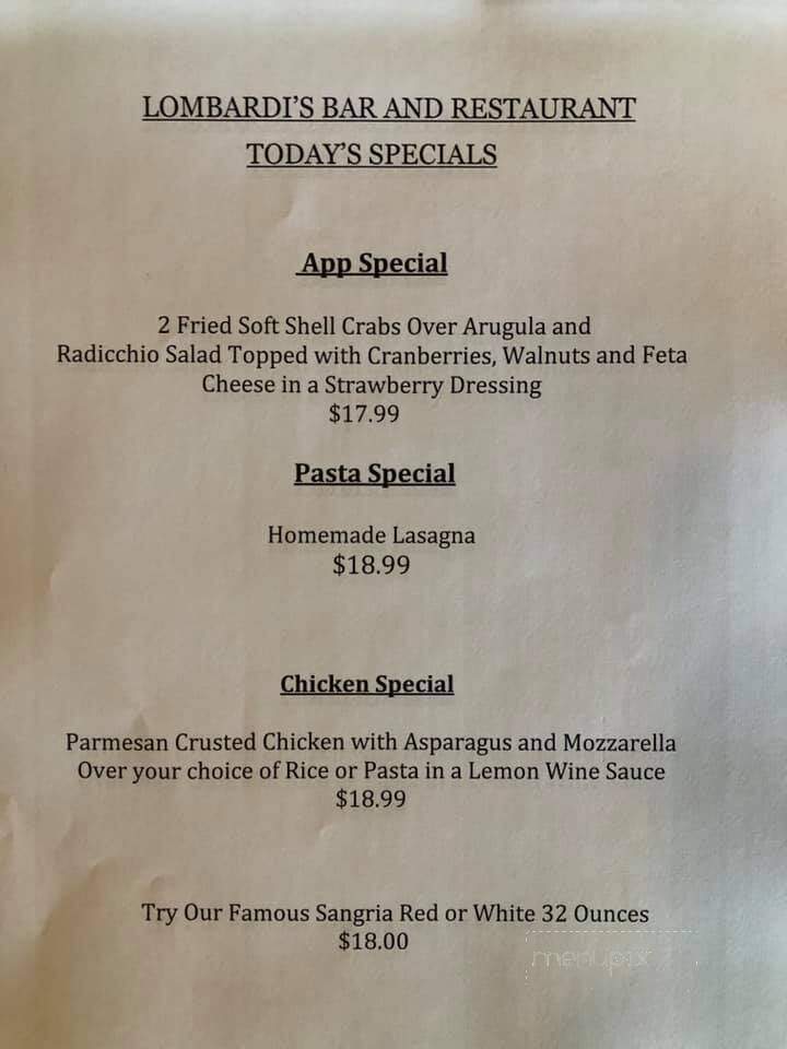 Lombardi's Bar & Restaurant - Cedar Grove, NJ menu_pic