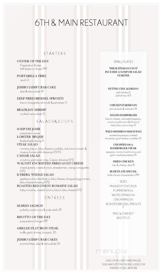 Sixth & Main - North Wilkesboro, NC menu_pic