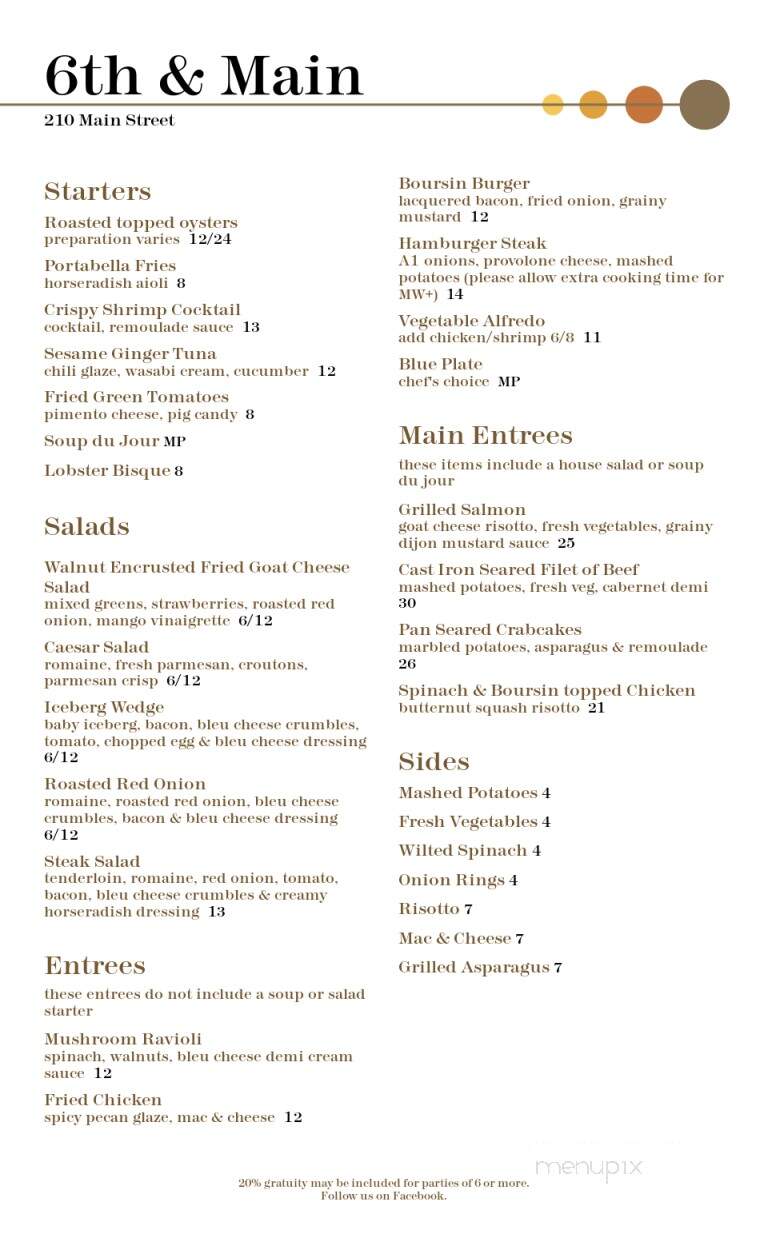 Sixth & Main - North Wilkesboro, NC menu_pic
