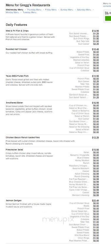 Gregg's Restaurant - North Kingstown, RI menu_pic