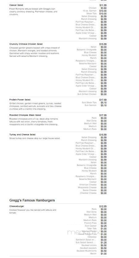 Gregg's Restaurant - North Kingstown, RI menu_pic