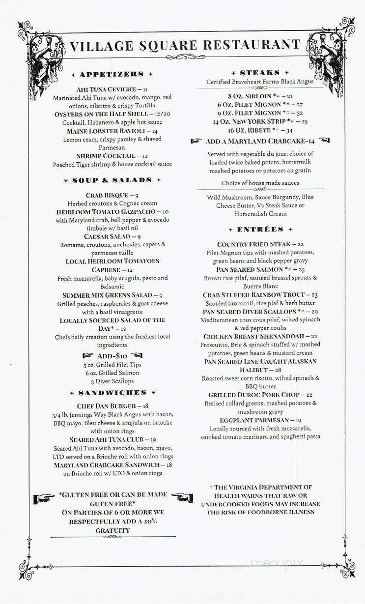 Village Square Restaurant - Winchester, VA menu_pic