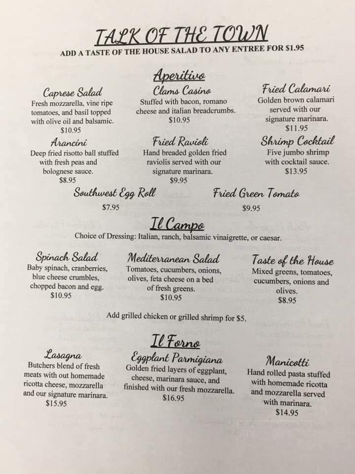 Talk Of The Town Italian Restaurant - Ocean Isle Beach, NC menu_pic