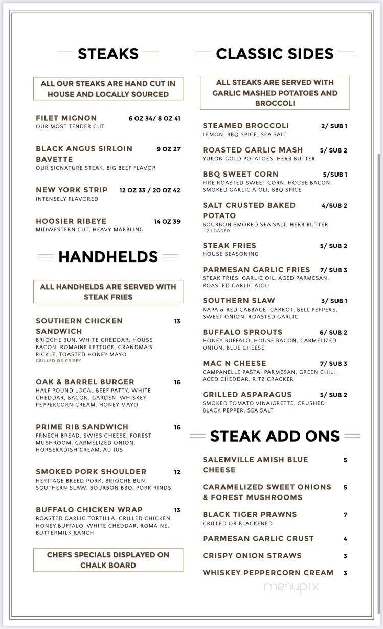 Oak and Barrel - Monticello, IN menu_pic