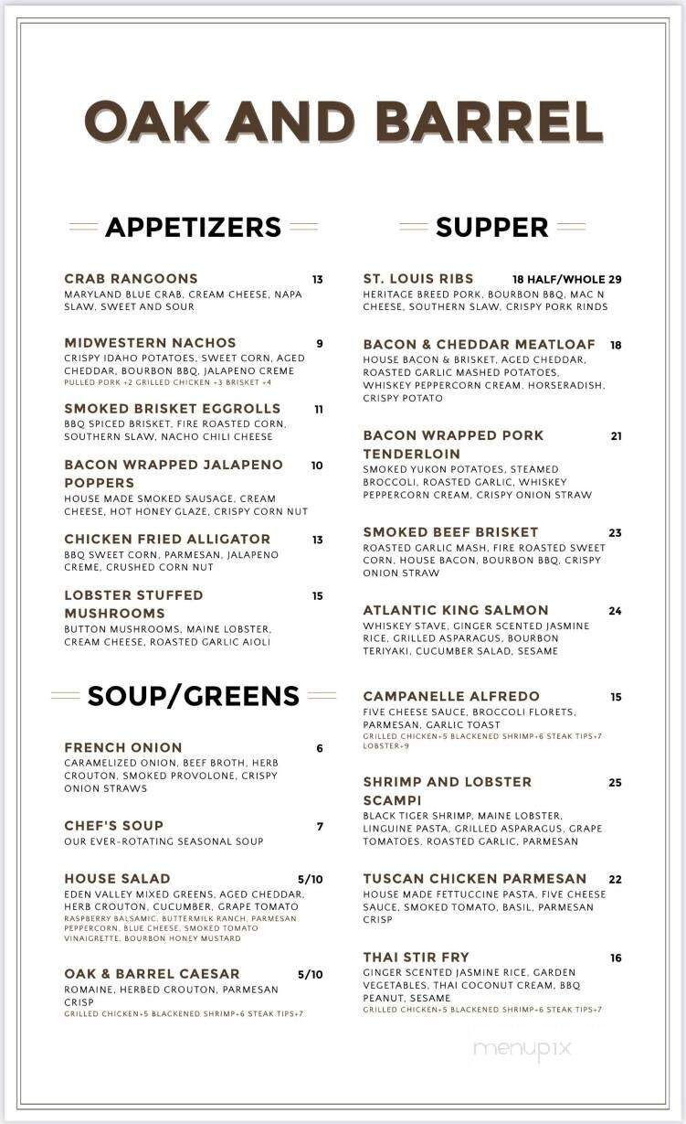 Oak and Barrel - Monticello, IN menu_pic