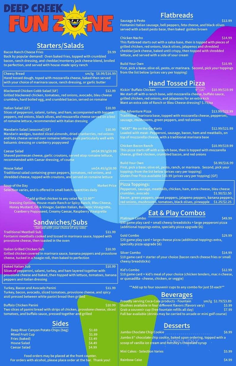 Deep Creek Funzone - McHenry, MD menu_pic