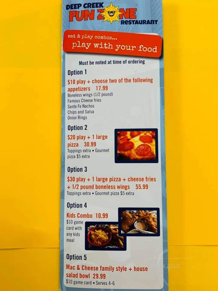 Deep Creek Funzone - McHenry, MD menu_pic
