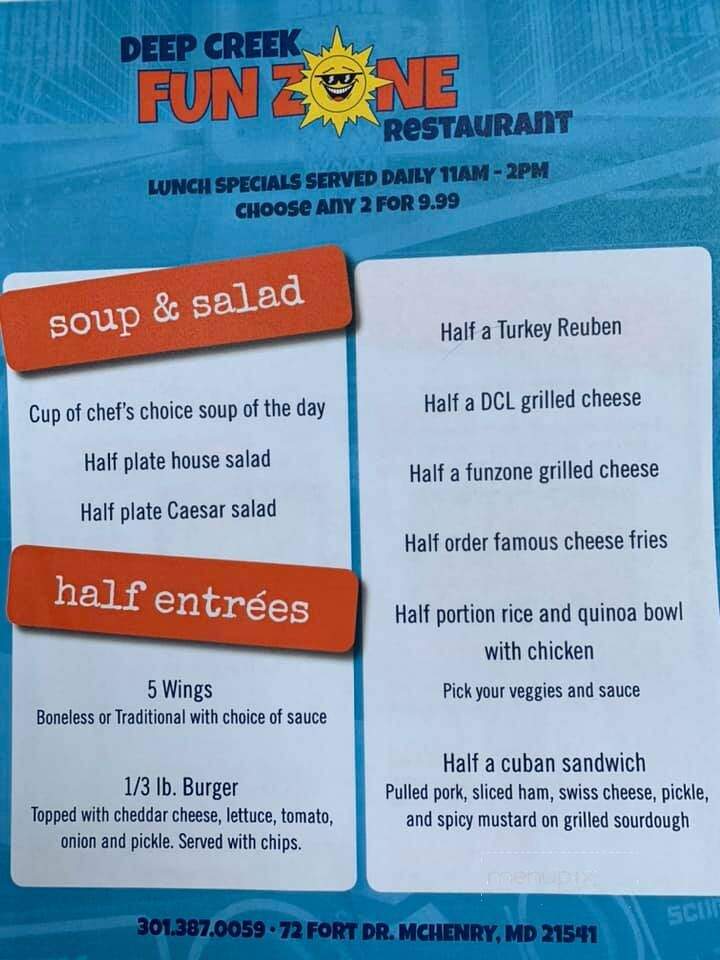 Deep Creek Funzone - McHenry, MD menu_pic
