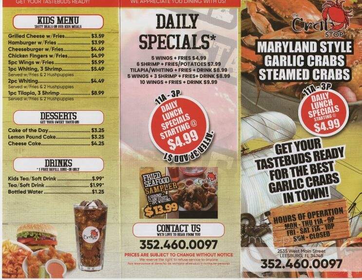 The Crab Stop - Leesburg, FL menu_pic