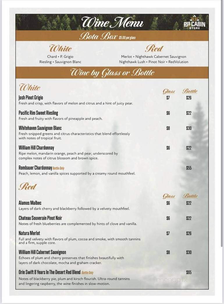 PJ's Cabin Store - Barnes, WI menu_pic