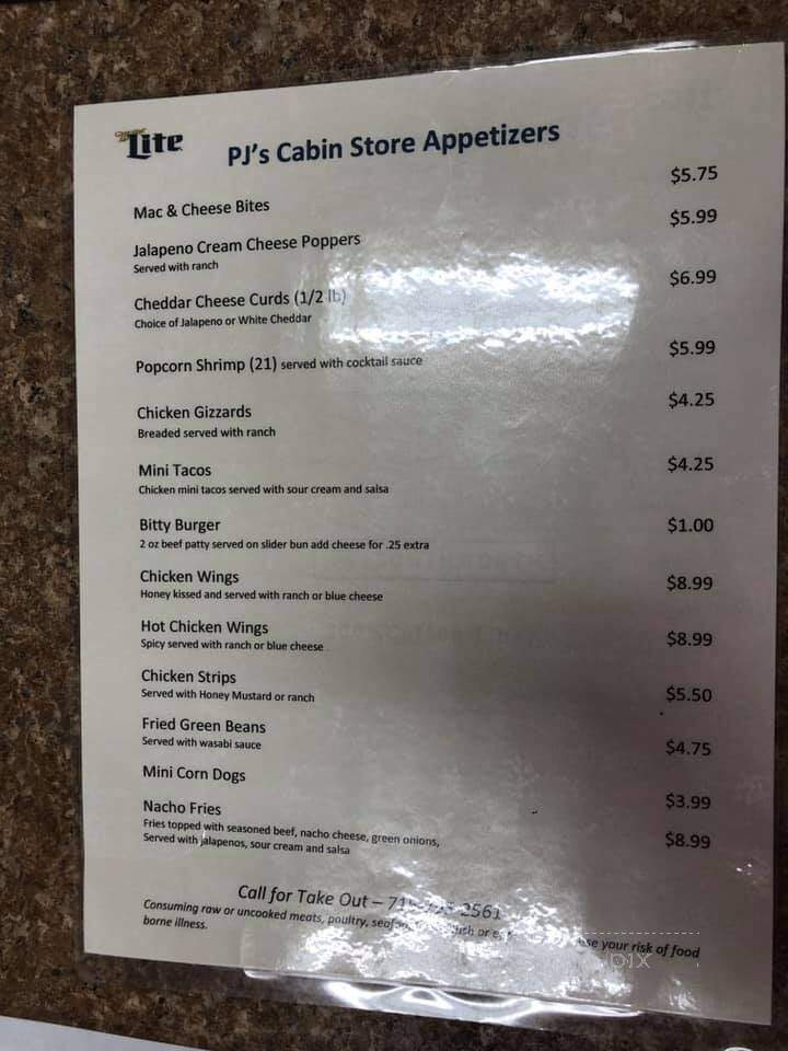 PJ's Cabin Store - Barnes, WI menu_pic
