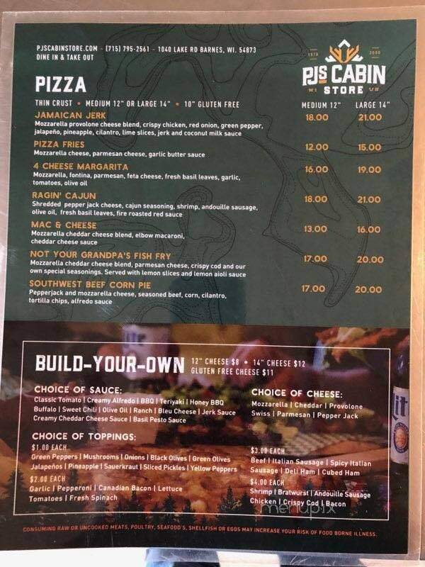 PJ's Cabin Store - Barnes, WI menu_pic