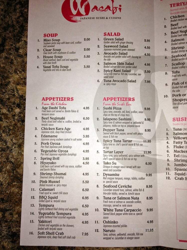 Wasabi Japanese Sushi & Cuisine - Jacksonville, NC menu_pic