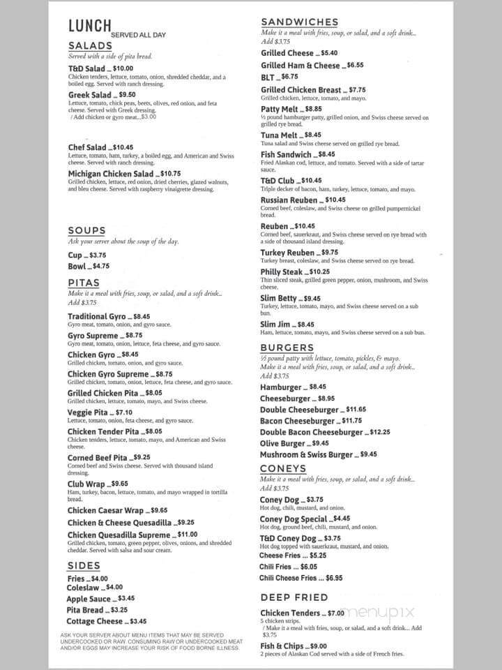 T & D Coney Grill - Okemos, MI menu_pic