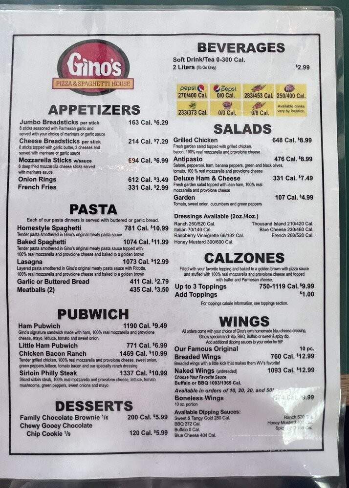Gino's Pizza - Weston, WV menu_pic