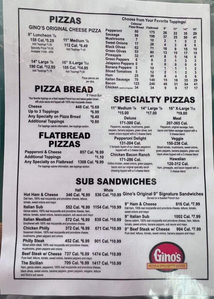 Gino's Pizza - Weston, WV menu_pic