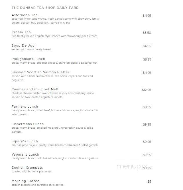 Dunbar Tea Room & Gift Shop - Sandwich, MA menu_pic