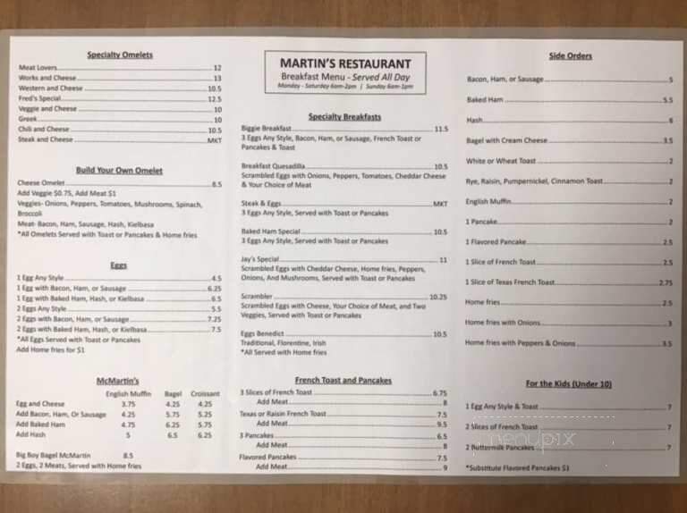 Martin's Restaurant - Abington, MA menu_pic