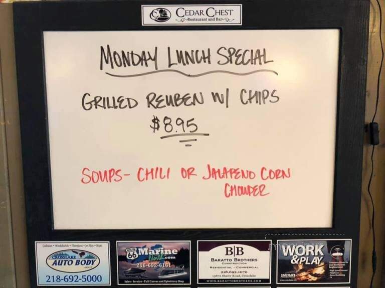 Cedar Chest - Crosslake, MN menu_pic