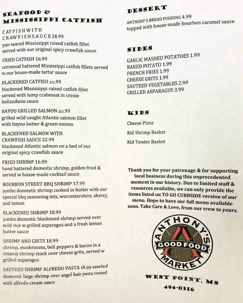 Anthony's - West Point, MS menu_pic