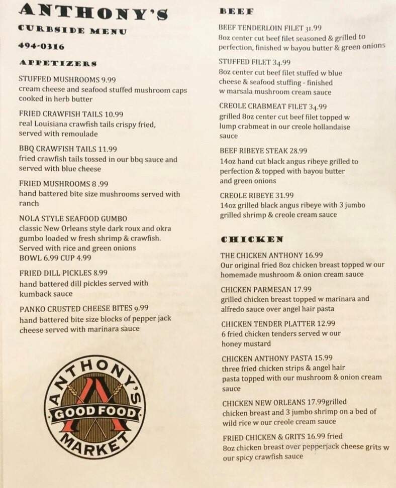 Anthony's - West Point, MS menu_pic