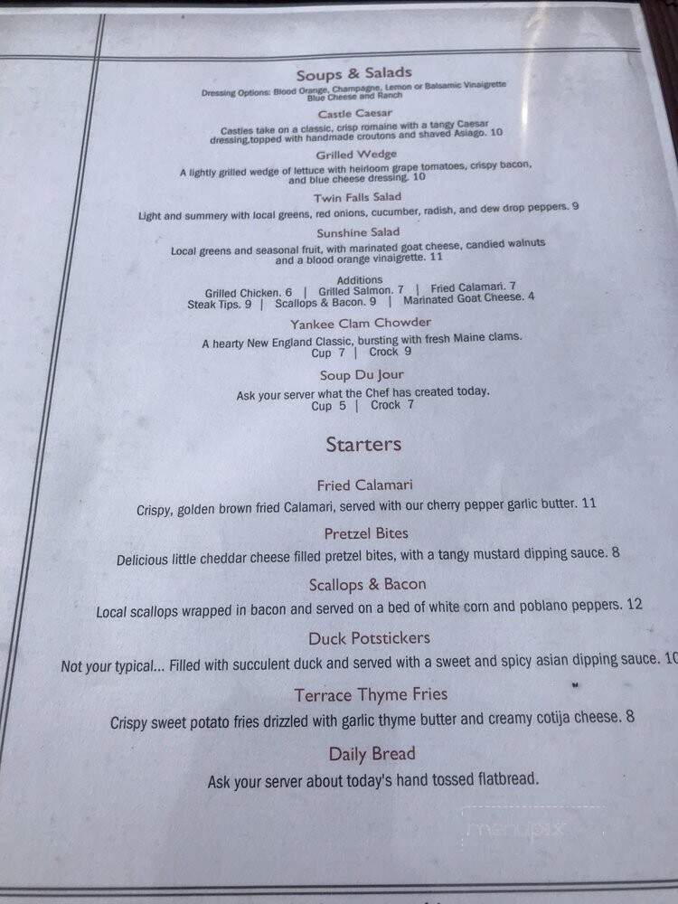 Castle In The Clouds - Moultonborough, NH menu_pic