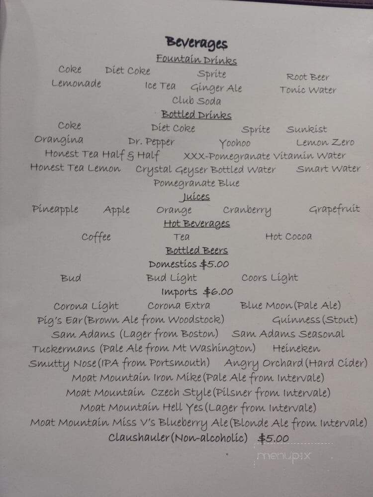 Castle In The Clouds - Moultonborough, NH menu_pic