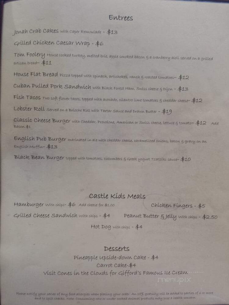 Castle In The Clouds - Moultonborough, NH menu_pic