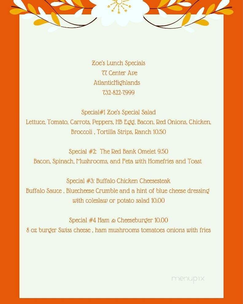 Zoe's Vintage Kitchen Inc - Atlantic Highlands, NJ menu_pic