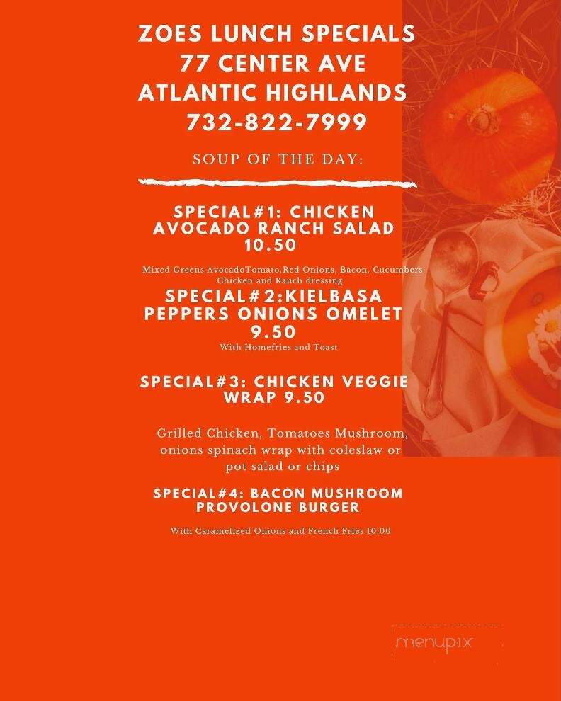 Zoe's Vintage Kitchen Inc - Atlantic Highlands, NJ menu_pic