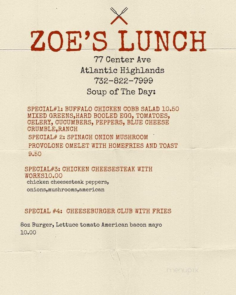 Zoe's Vintage Kitchen Inc - Atlantic Highlands, NJ menu_pic