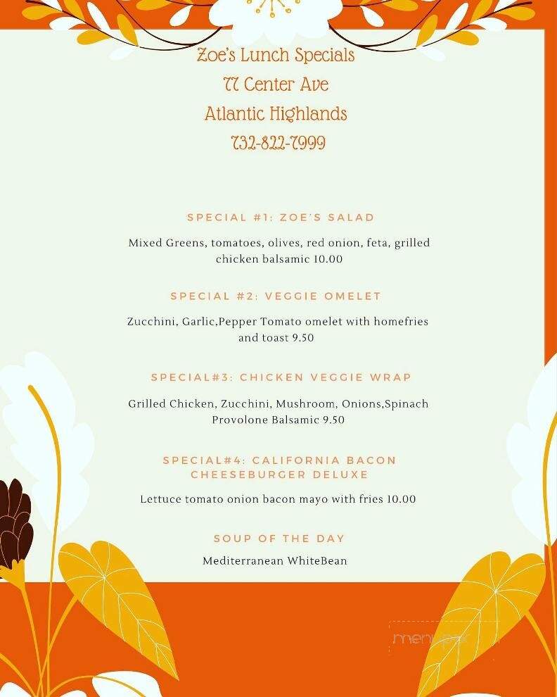 Zoe's Vintage Kitchen Inc - Atlantic Highlands, NJ menu_pic
