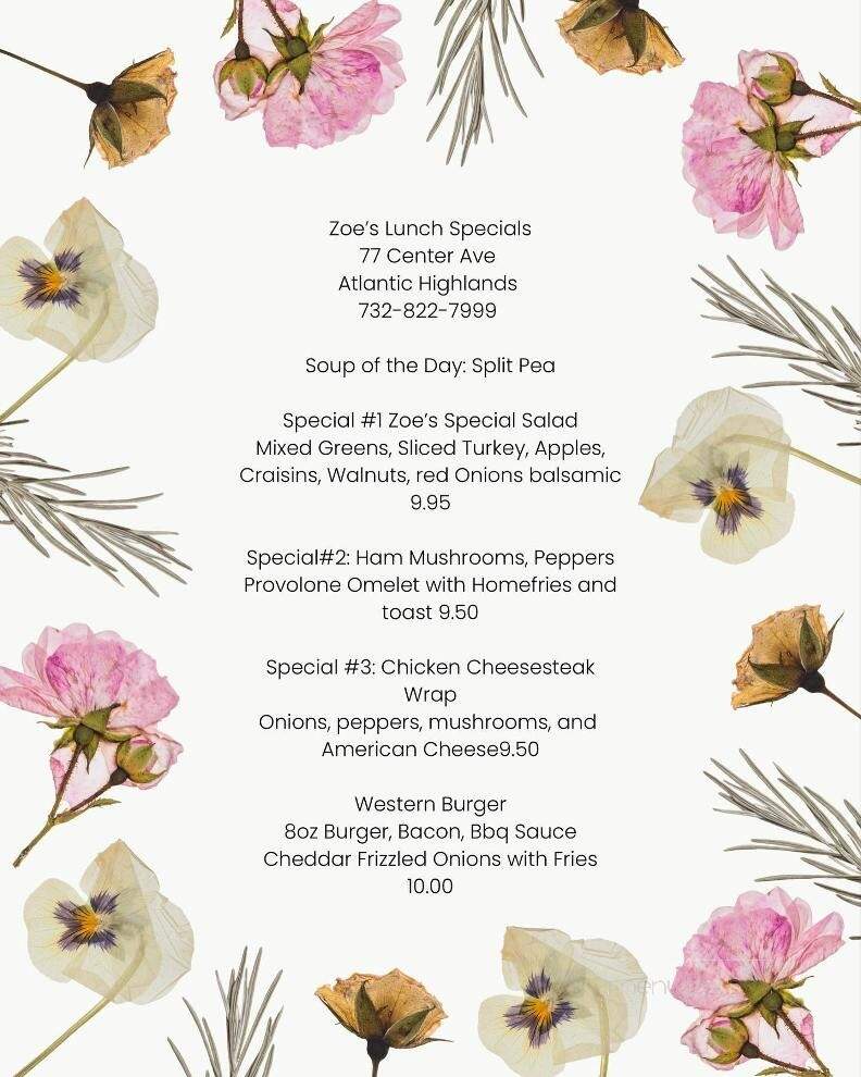 Zoe's Vintage Kitchen Inc - Atlantic Highlands, NJ menu_pic