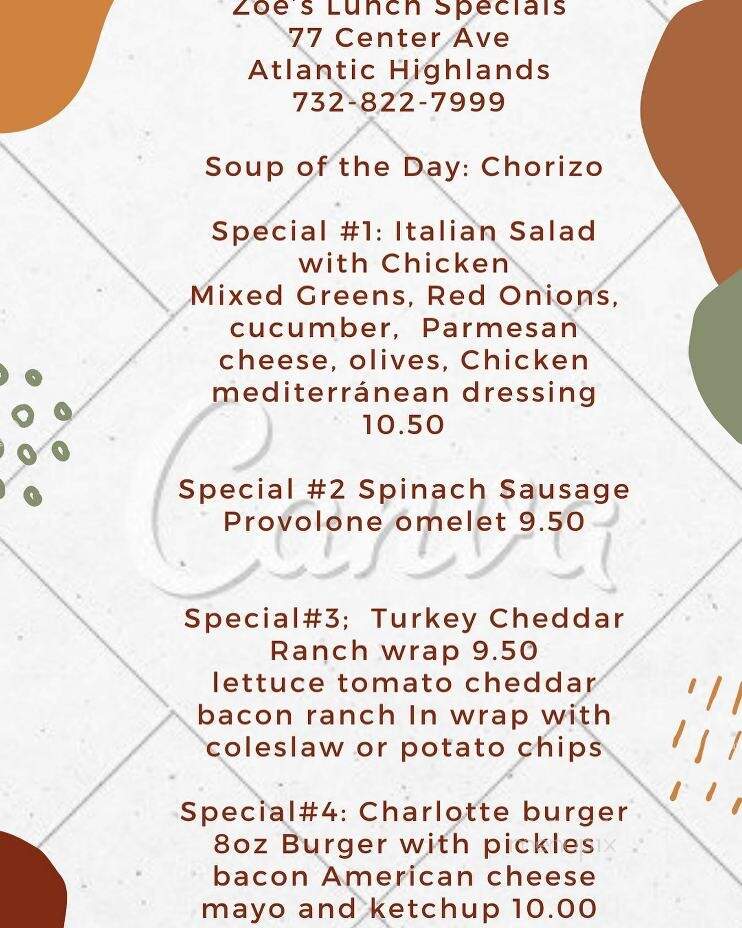 Zoe's Vintage Kitchen Inc - Atlantic Highlands, NJ menu_pic
