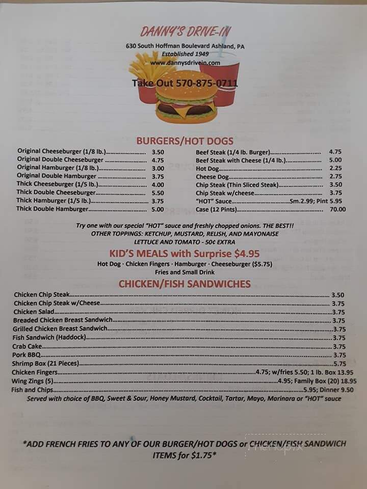 Danny's Drive-In - Ashland, PA menu_pic