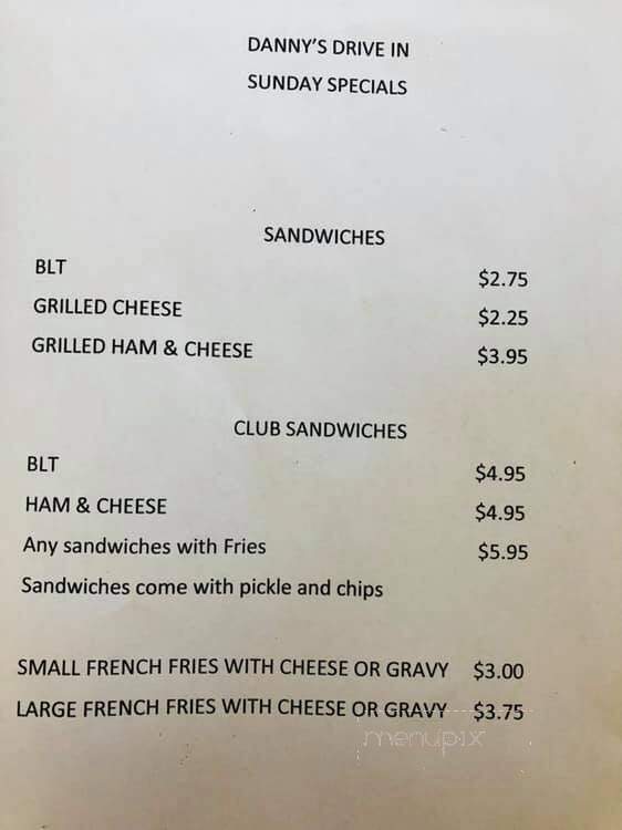 Danny's Drive-In - Ashland, PA menu_pic