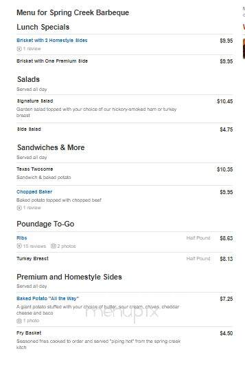 Spring Creek Barbeque Mnsfld - Mansfield, TX menu_pic