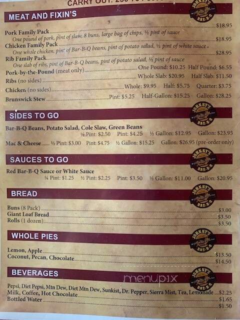 Johnny's Barbecue - Cullman, AL menu_pic