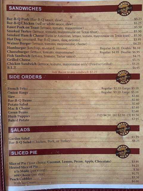 Johnny's Barbecue - Cullman, AL menu_pic