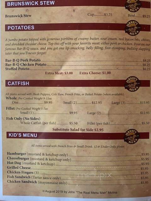 Johnny's Barbecue - Cullman, AL menu_pic