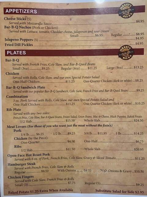 Johnny's Barbecue - Cullman, AL menu_pic