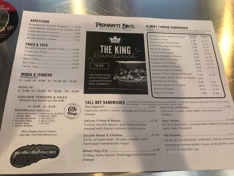 Primanti Brothers - Altoona, PA menu_pic