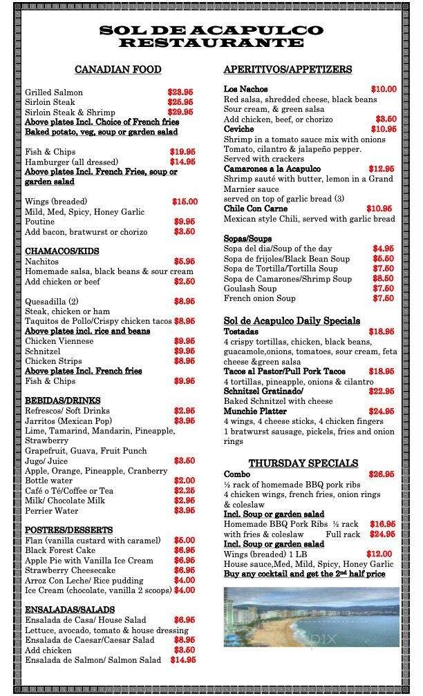 Sol de Acapulco - Ingleside, ON menu_pic